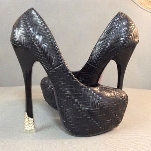 Faux leather platform stiletto heels, like new!